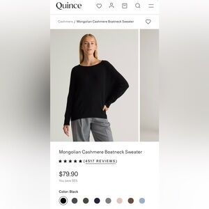 Quince Black Mongolian Cashmere Boatneck Sweater NWT